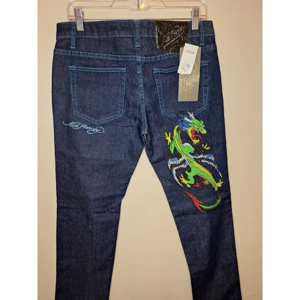 Vintage Y2K Ed Hardy Jeans Studded Embroidered Japanese Dragon Grunge Streetwear